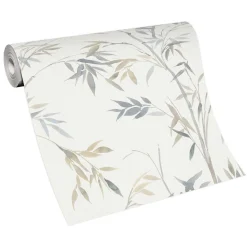 Vliestapete Floral Bambus Motiv Weiß Grau Beige 10388-38
