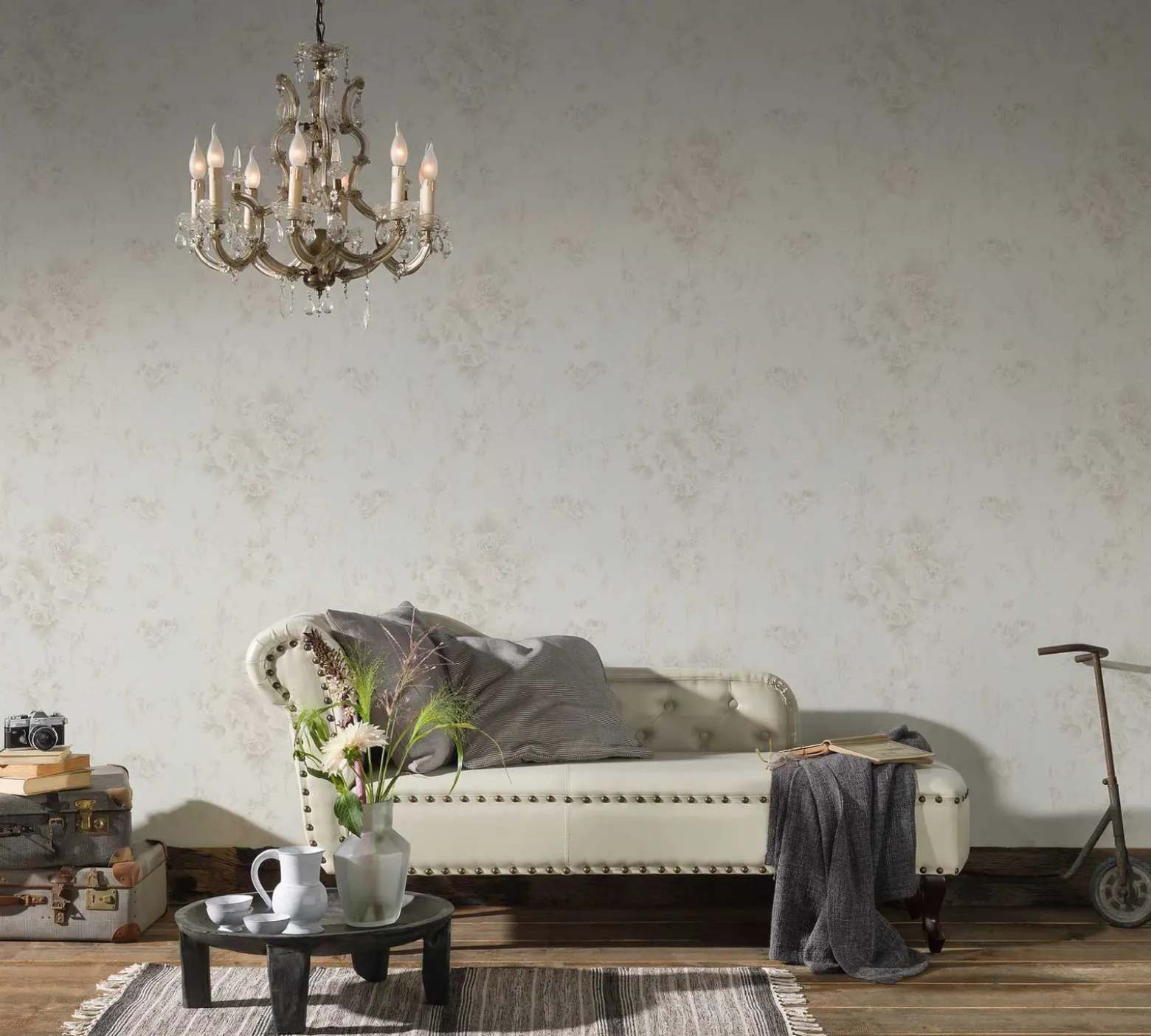 Vliestapete Floral Barock creme Glitzer 30647-2