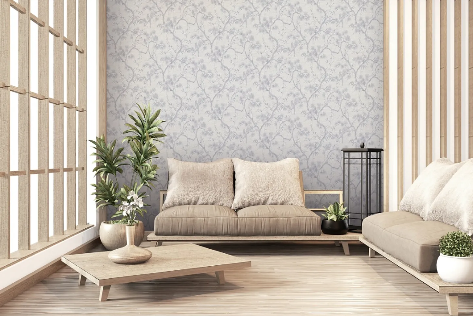 Vliestapete Floral Baum grau silber Metallic 37867-3