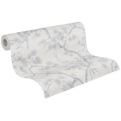 Vliestapete Floral Baum grau silber Metallic 37867-3