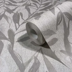 Vliestapete Floral Blattmuster Grau Beige Metallic 82440
