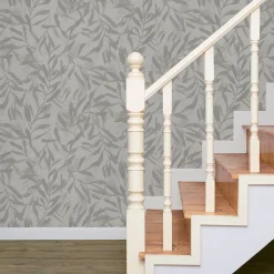 Vliestapete Floral Blattmuster Grau Beige Metallic 82440