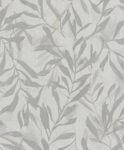 Vliestapete Floral Blattmuster Grau Beige Metallic 82440