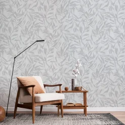 Vliestapete Floral Blattmuster Weiß Grau Metallic 82439