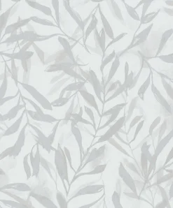 Vliestapete Floral Blattmuster Weiß Grau Metallic 82439