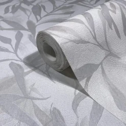 Vliestapete Floral Blattmuster Weiß Grau Metallic 82439