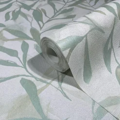 Vliestapete Floral Blattmuster Creme Grün Metallic 82442