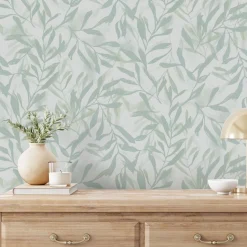 Vliestapete Floral Blattmuster Creme Grün Metallic 82442