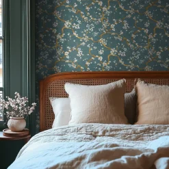 Vliestapete Floral Blütenzweig Blau Gold Metallic 78199-4