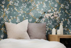 Vliestapete Floral Blütenzweig Blau Gold Metallic 78199-4