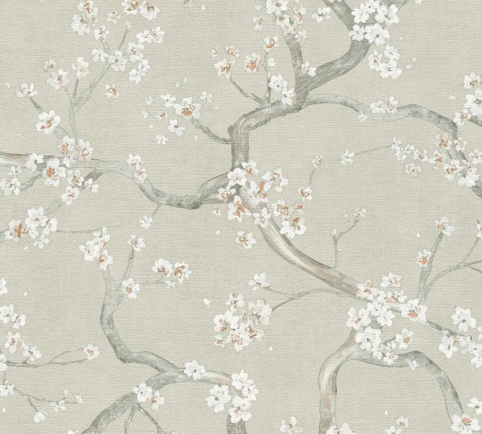Vliestapete Floral Blütenzweig Grün Grau Weiß 78199-1