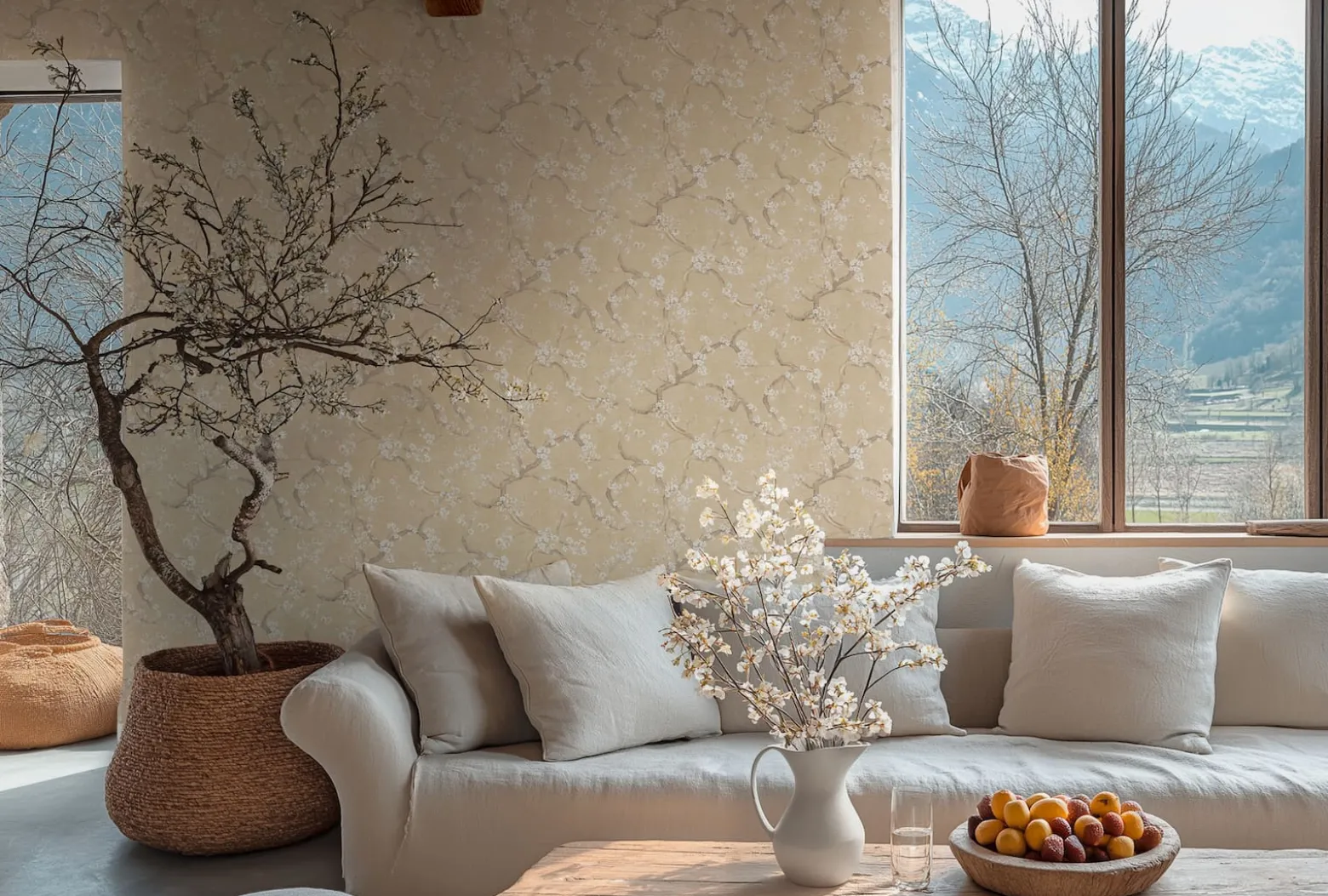 Vliestapete Floral Blütenzweig Beige Creme Metallic 78199-2