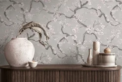 Vliestapete Floral Blütenzweig Grau Silber Metallic 78199-3