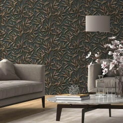 Vliestapete Floral Blätter Anthrazit Braun Glitzer 10587-47