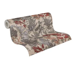 Vliestapete Floral Blätter beige rot grau 37751-2