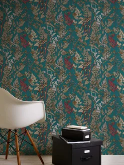 Vliestapete Floral Blätter blau gelb rot 37751-5