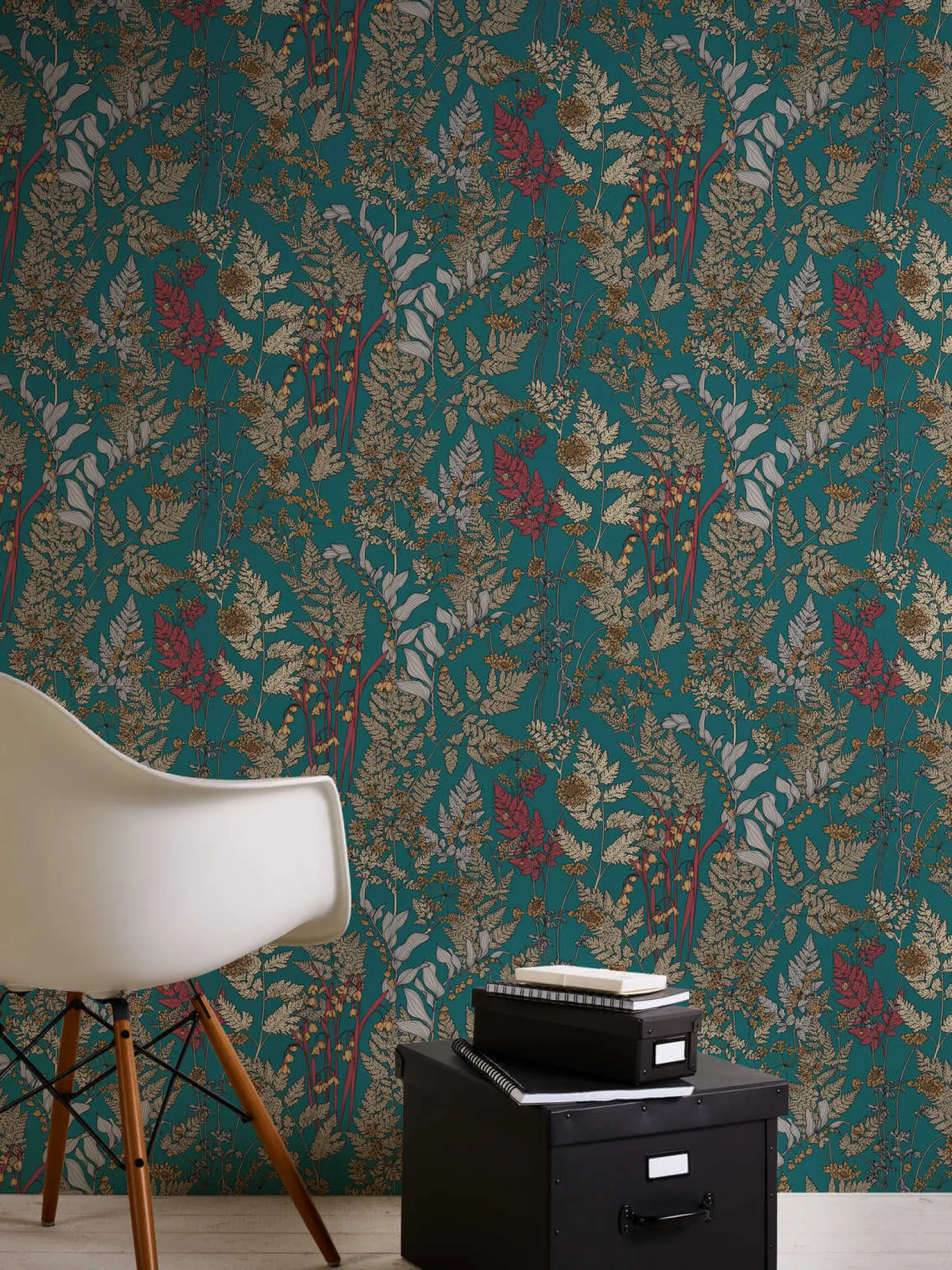 Vliestapete Floral Blätter blau gelb rot 37751-5