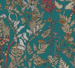 Vliestapete Floral Blätter blau gelb rot 37751-5