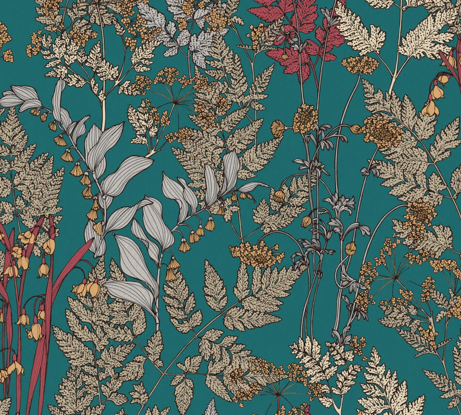Vliestapete Floral Blätter blau gelb rot 37751-5