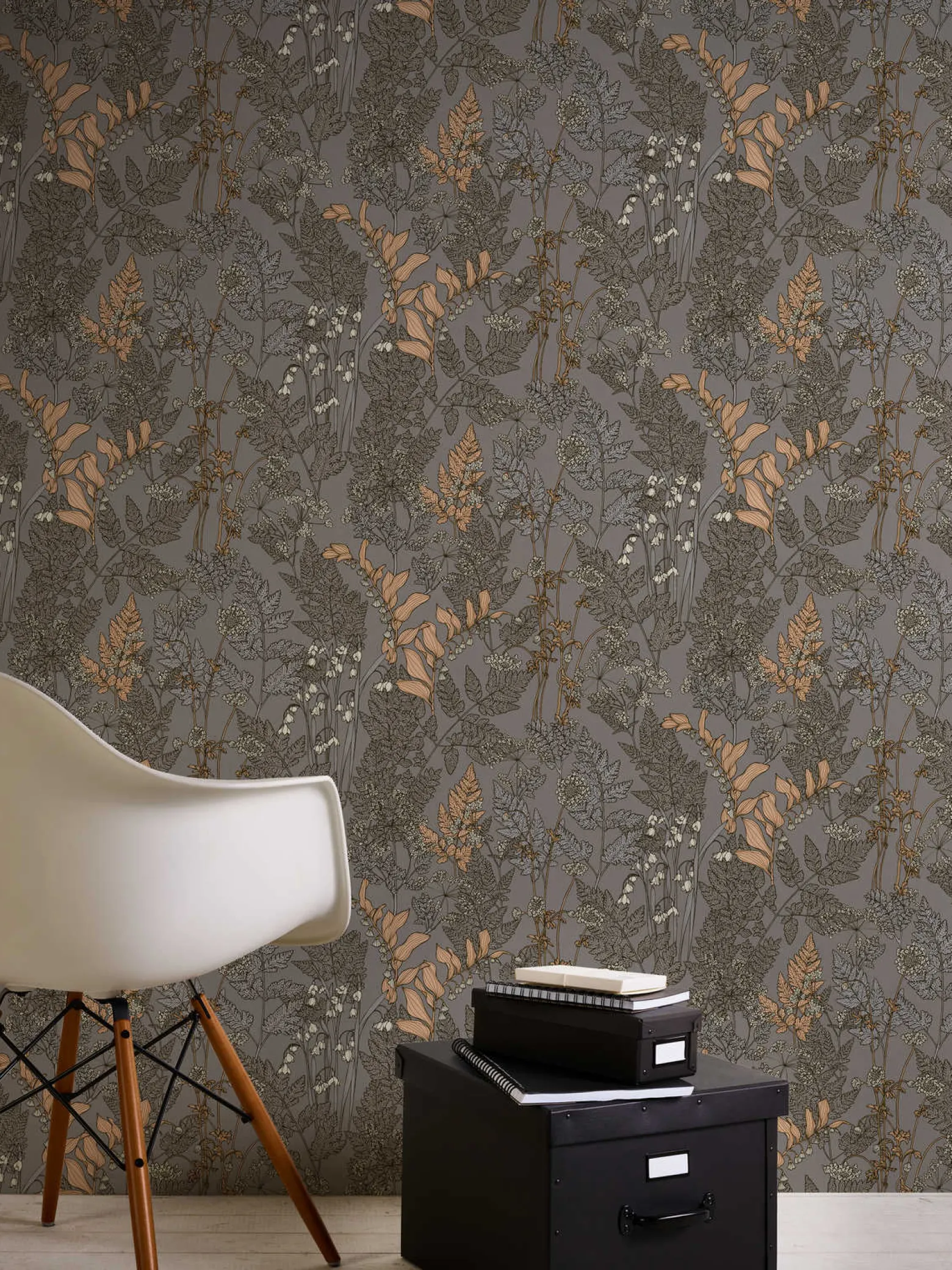Vliestapete Floral Blätter braun grau 37751-9