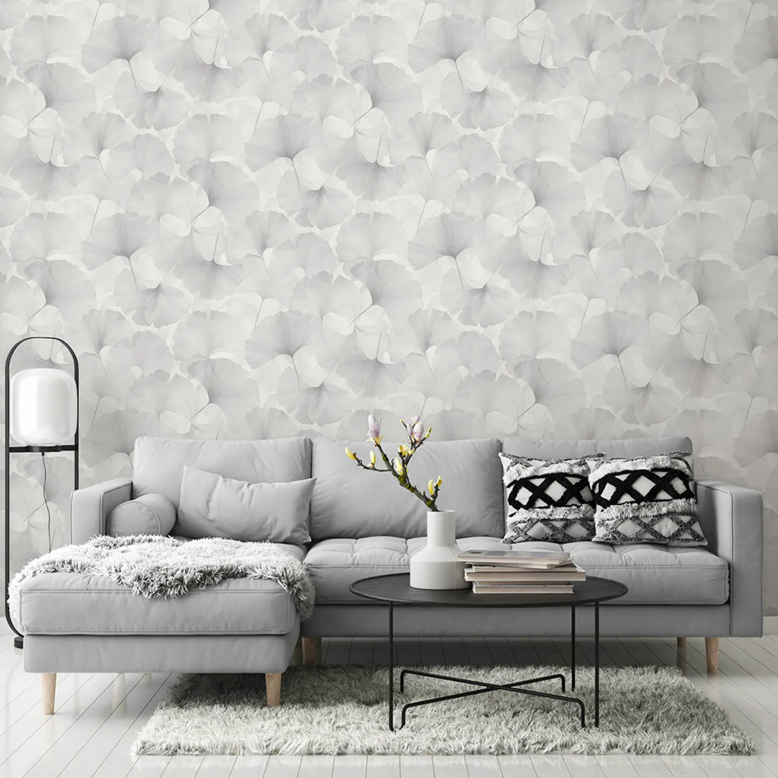 Vliestapete Floral Blätter Creme Silber Metallic 10470-31