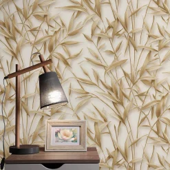 Vliestapete Floral Blätter Creme Braun Glitzer 10587-11