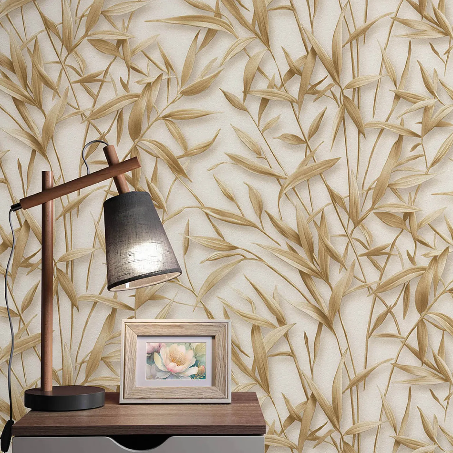 Vliestapete Floral Blätter Creme Braun Glitzer 10587-11