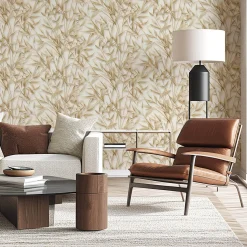 Vliestapete Floral Blätter Creme Braun Glitzer 10587-11