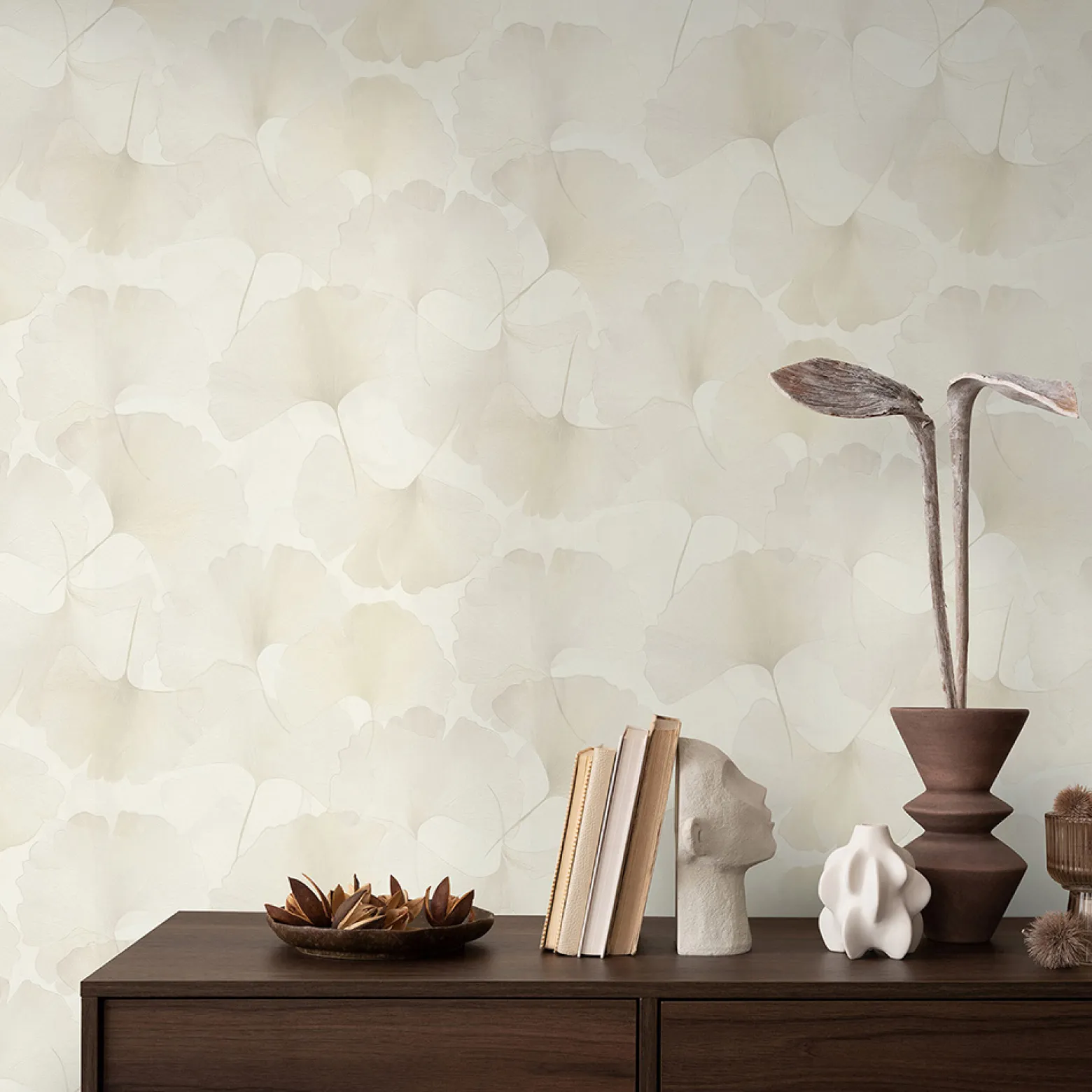 Vliestapete Floral Blätter Creme Glitzer 10470-14