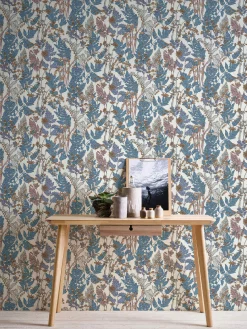 Vliestapete Floral Blätter creme blau 37751-7