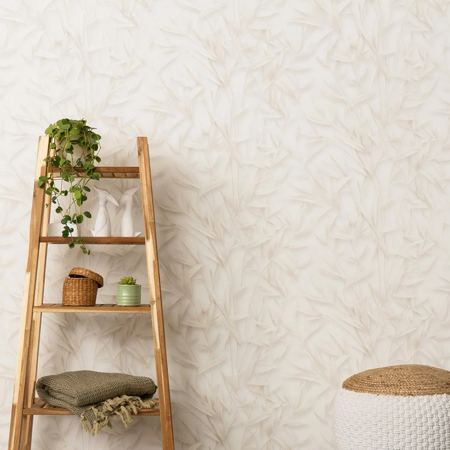 Vliestapete Floral Blätter Creme Beige Glitzer 10587-02