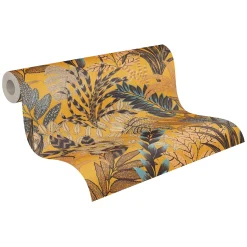Vliestapete Floral Blätter gelb braun blau 37860-1