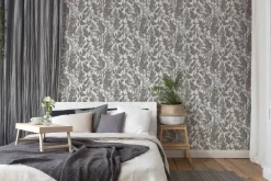 Vliestapete Floral Blätter grau weiß 37752-1