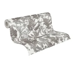 Vliestapete Floral Blätter grau weiß 37752-1