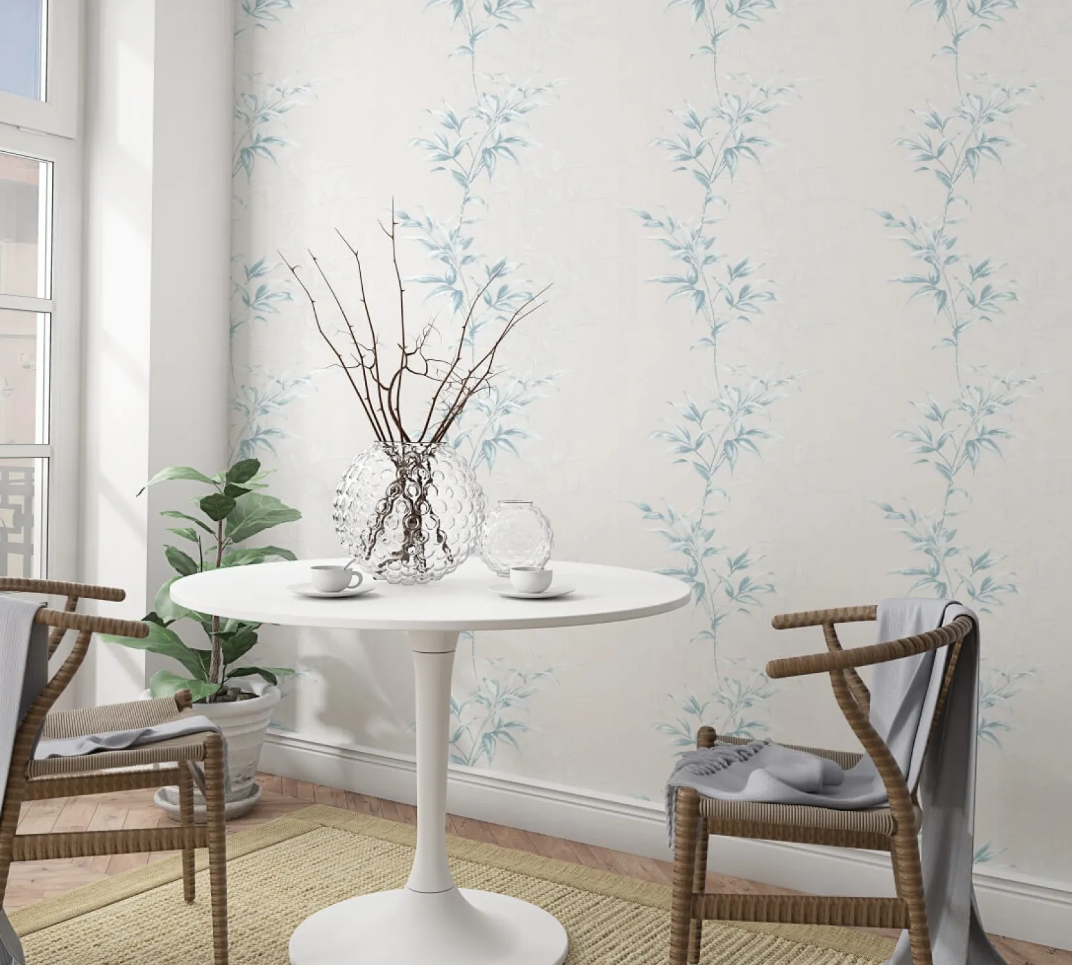 Vliestapete Floral Blätter greige blau Hailey 82220
