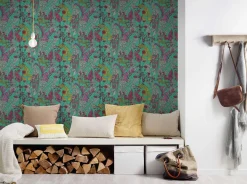 Vliestapete Floral Blätter grün pink rot 37751-6