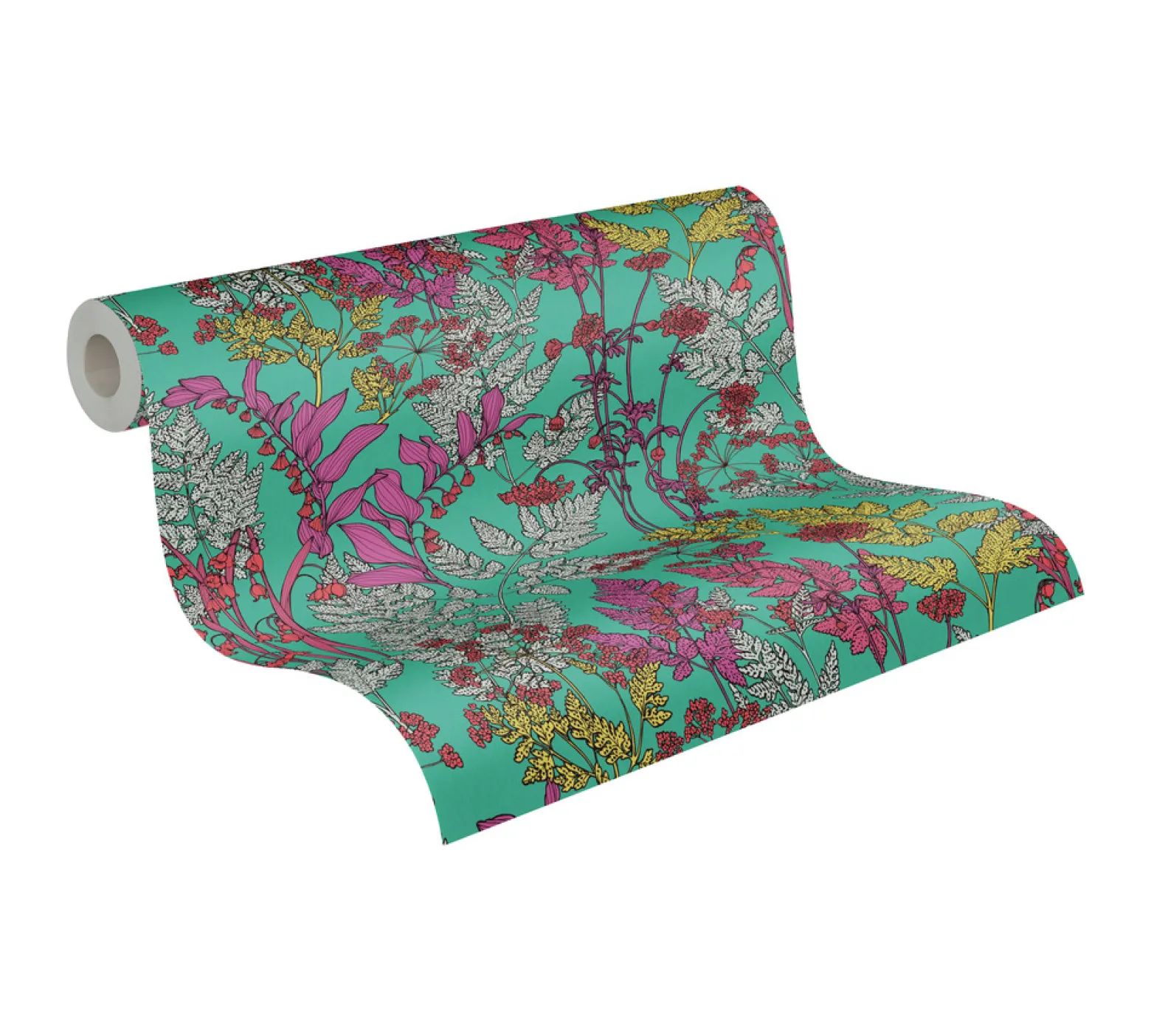 Vliestapete Floral Blätter grün pink rot 37751-6