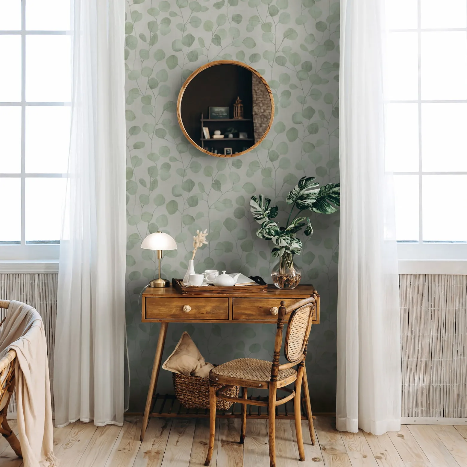 Vliestapete Floral Blätter Ranken Beige Grün 81642