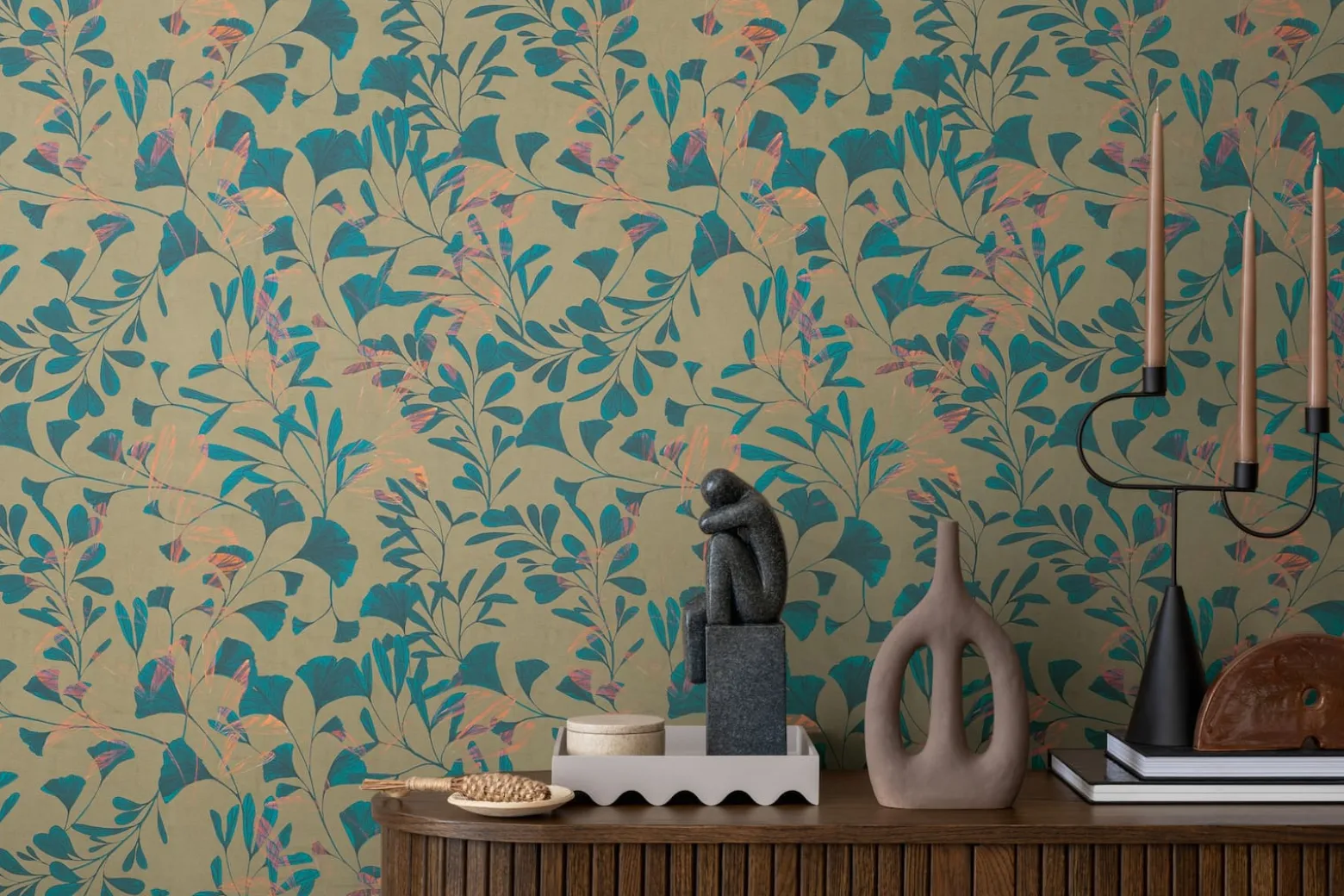 Vliestapete Floral Blätter Ranken Braun Blau 78223-2