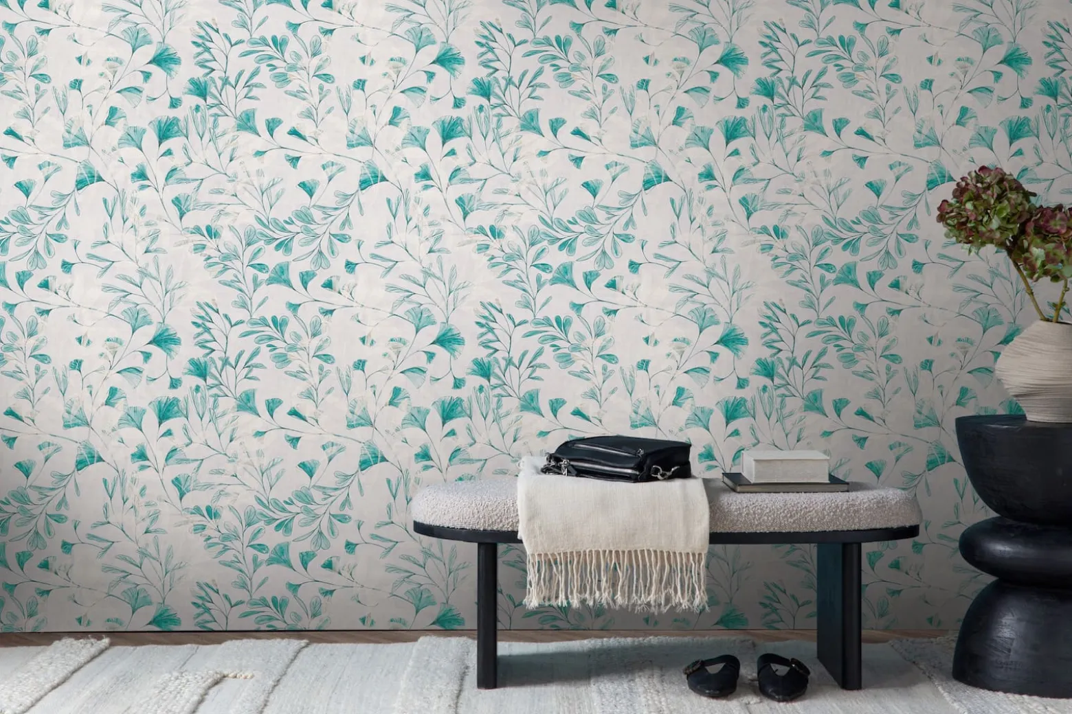 Vliestapete Floral Blätter Ranken Grau Blau 78223-4