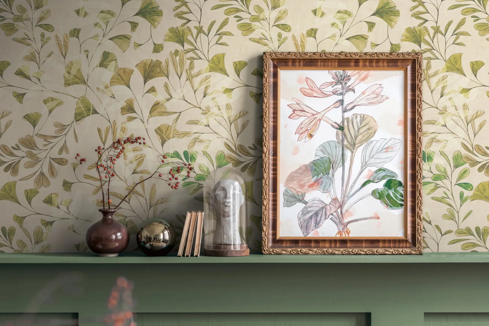 Vliestapete Floral Blätter Ranken Beige Grün 78223-3
