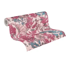 Vliestapete Floral Blätter rosa pink blau 37751-8