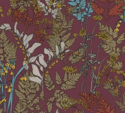 Vliestapete Floral Blätter rot gelb blau 37751-4