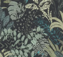 Vliestapete Floral Blätter schwarz grau blau 37860-3