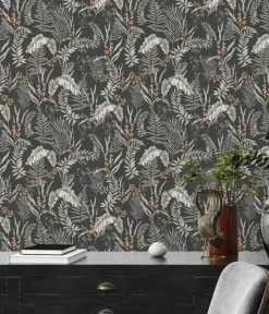 Vliestapete Floral Blätter Schwarz Creme 39434-1