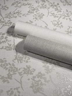 Vliestapete Floral Blätter silber weiß metallic 32703