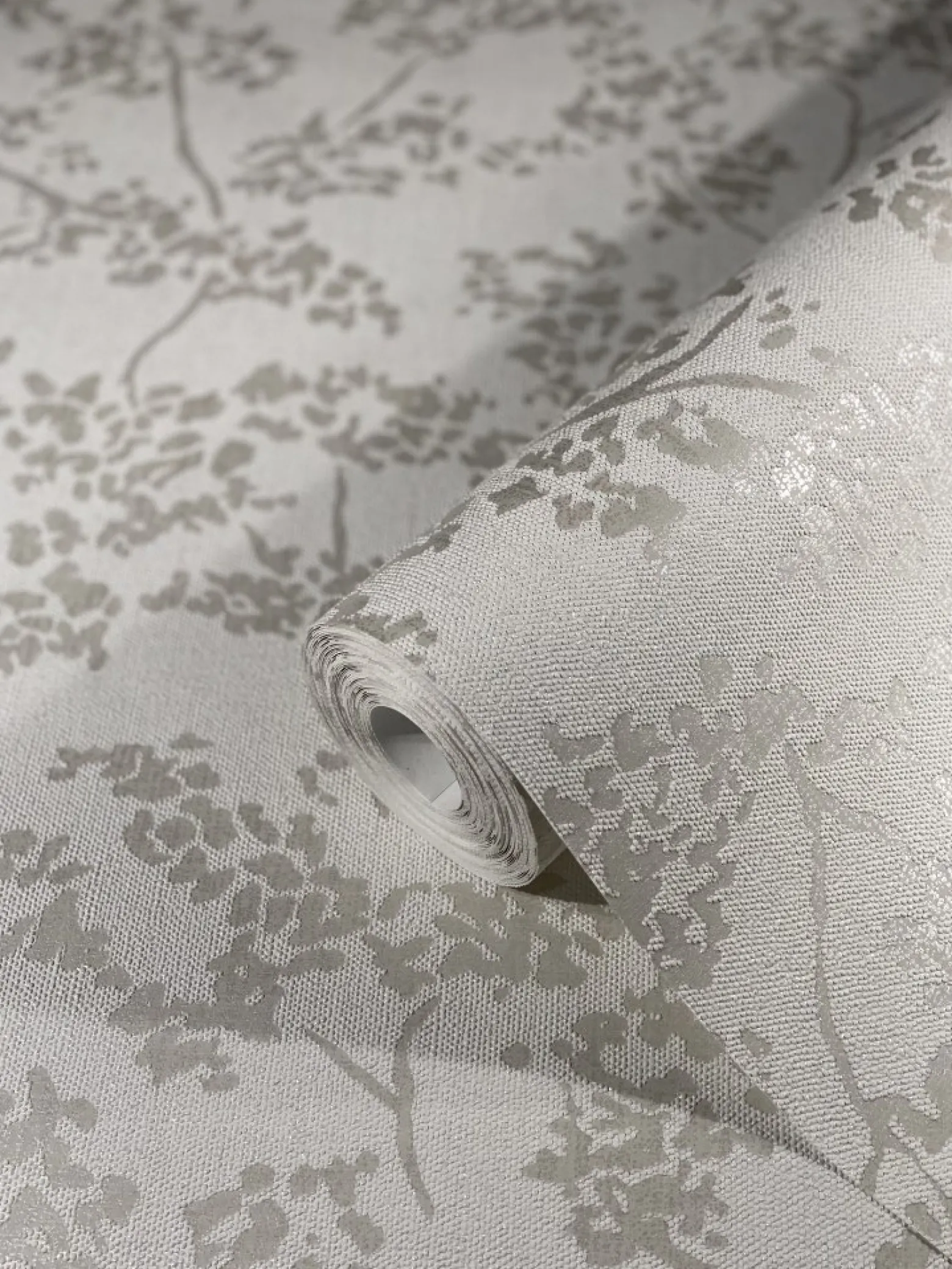 Vliestapete Floral Blätter silber weiß metallic 32703