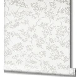 Vliestapete Floral Blätter silber weiß metallic 32703