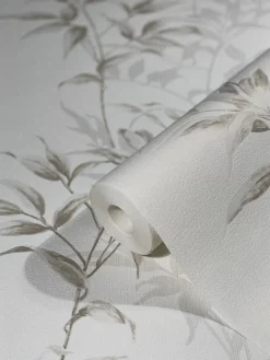 Vliestapete Floral Blätter weiß braun grau Hailey 82223