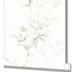 Vliestapete Floral Blätter weiß braun grau Hailey 82223